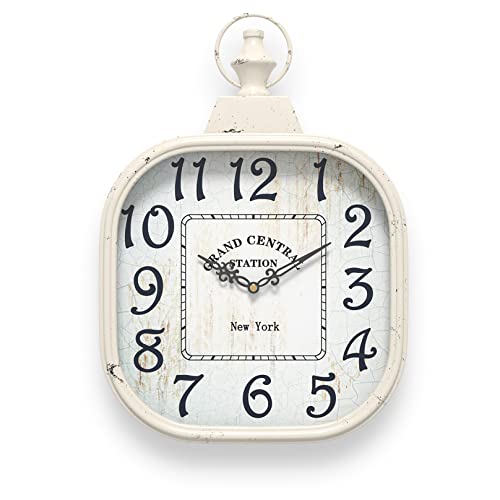 Menterry Square Retro Wall Clock. Old-Fashioned Antique Design Vintage Style. Battery Operated Silent Decor Wall Clocks for Living Room,Farmhouse,Kitchen,Office (14.3 H x 10 W) (White)
