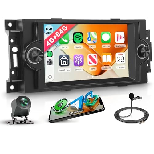 4G+64G Android Autoradio pour Jeep Compass Chrysler 300C PT Cruiser Dodge RAM 1500 2500 avec sans Fil Carplay Android Auto GPS Navi WiFi, 7 Pouces Radio...