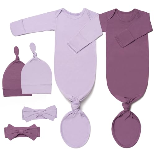 Image of Newborn Baby Knotted Gown, Ultra-Soft Infant Sleeper Coming Home Outfit with Hat, Bowknot (2 Packs)