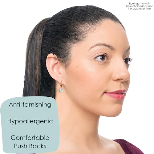 Garnet Earrings For Women 925 Sterling Silver And 14K Gold Plated Open Hoop Dangle Charms Princess Cut Garnet Stone January Birthstone Earrings Garnet Jewelry Gemstone Earrings Birthstone Jewelry #TOP2