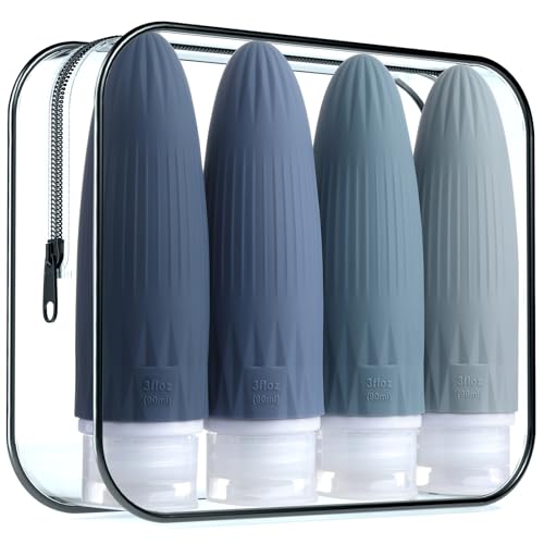 Gemice Travel Bottles for Toiletries, Travel Essentials Refillable Leak Proof Travel Size Toiletries, 3oz TSA Approved Sillicone Squeezable Travel Size Containers for Shampoo Wash Body Lotion (4 Pack)