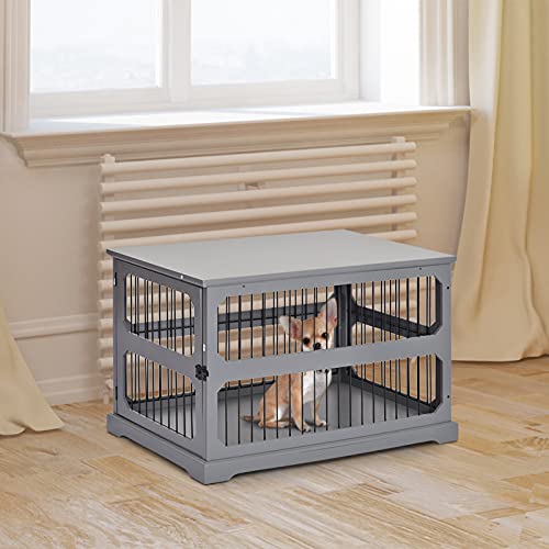PawHut Dog Crate Furniture Decorative Cage Kennel with Strong Construction Materials & a Classic Americana Style, Grey - Image 2
