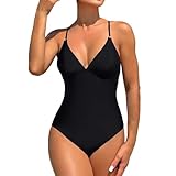 Bañadores Mujer Sexy Traje de Baño Cuello en V Women's V Neck Swimsuits Solid Color Backless Swimwear Mesh Slimming Bathing Suit One Piece Swimsuits Bañador Despedida Soltera (Black S)