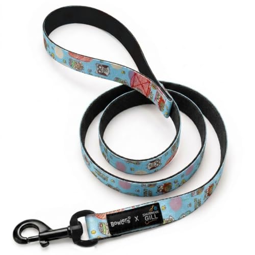 Image of Bowlers Dog Leash for Small, Medium & Large Dogs | Owl & Blue Design | Durable Nylon Pet Walking Lead | Strong Metal Hook | Comfortable Grip for Daily Walks & Training