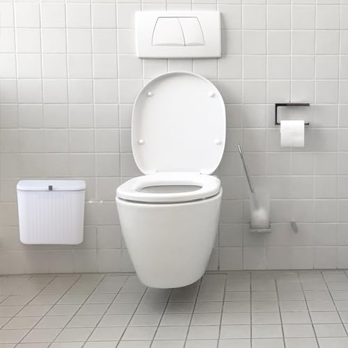 Image of Sanitary Napkin Receptacle,White Plastic Wall Mounted Tampon Disposal Bin with Lid 10x9x6 inches Feminine Hygiene Trash Can for Women Bathroom Home Office Sanitary Waste(with 200pcs Trash Bag)