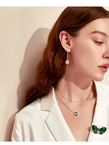 14K Gold Rose Flower Dangle Earring For Women Tassel Threading Long Chain Earrings For Women Drop Earrings For Bridesmaid #TOP5