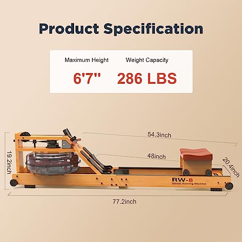 Snode Wood Water Rowing Machine With Bluetooth, Imported Beech Wood, 7.4 Gal Large Water Tank, Really Foldable Design, Rower Machine With Lcd Monitor, Soft Seat #TOP4