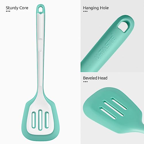 Image of U-Taste Silicone Turner Slotted Spatula, 13.6 inch Long /3.7 inch Wide, Aqua Sky