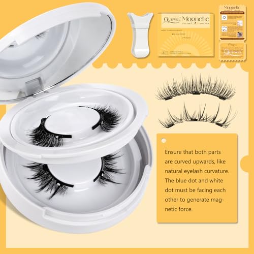 QUEWEL Magnetic Eyelashes with Applicator 2 Pair Reusable Magnetic Eyelashes No Glue Needed Eyelashes Cat Eye Natural Look Lash Clusters Kit Easy to Wear and Remove(A03)