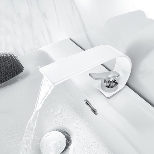 Robinet cascade pour salle de bain design blanc laiteux monotrou LYGBAOFUL