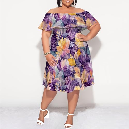 Image of SUZONANA Women's Plus Size Summer Dresses Floral Print Midi Dresses Flowy Sundresses