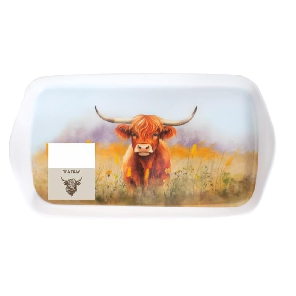 Bonnypack White 26Cm Highland Cow Melamine Tea Tray