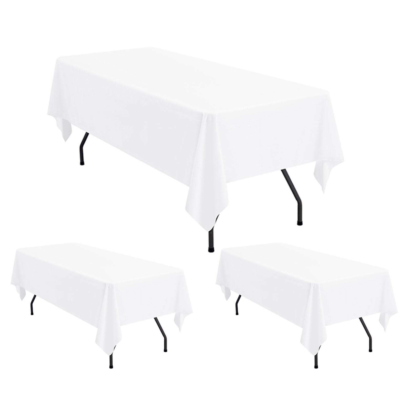 Nappe rectangulaire blanche en polyester lot de 3 pour table de 6 pieds