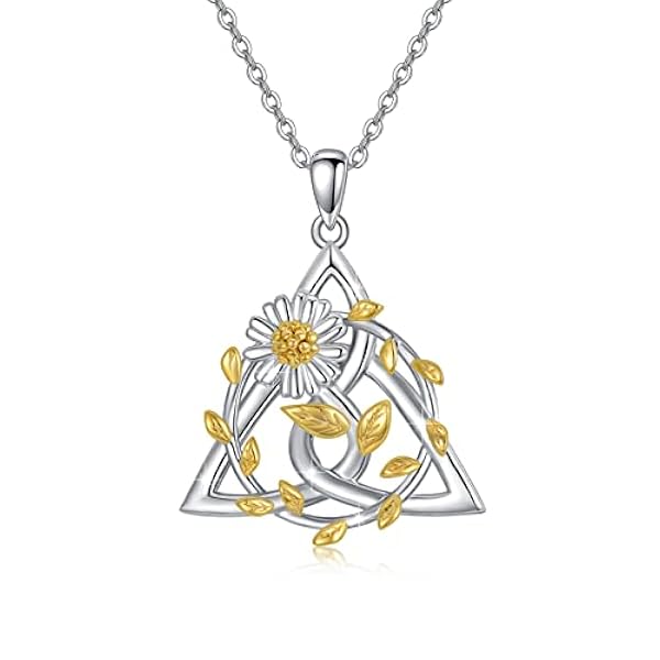 ABIGY Collar celta de plata de ley con colgante de nudo celta para mujeres y niñas irlandesas celtas margaritas collar celta joyería regalo de cumpleaños, Plata esterlina, No es una piedra preciosa