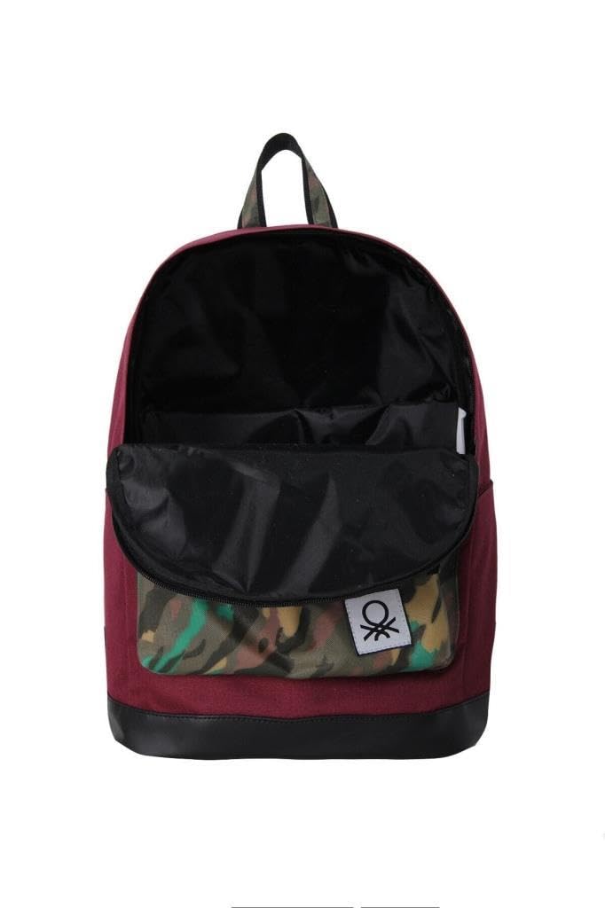 United Colors Of Benetton Okul Sırt Çantası, 40 X 29 X 11 Cm, Bordo Kamuflaj, Orta