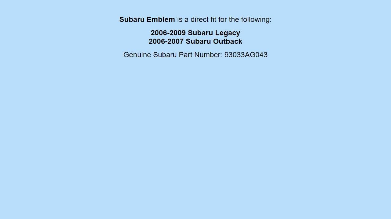 Generic Genuine OEM 45452 For Subaru Legacy Outback Rear Deck Lid 93033AG043