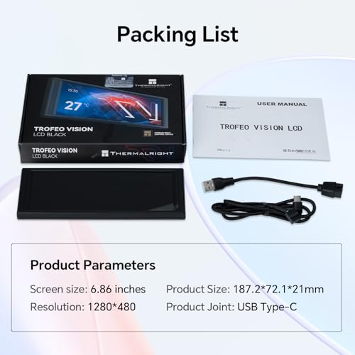 Image of Thermalright Trofeo Vision LCD AIO Display 6.86 inch PC Monitor, USB Type-C Screen for Real-Time Hardware Monitoring, with Preset & DIY Themes for Gaming PC Case /CPU Cooler(Black)