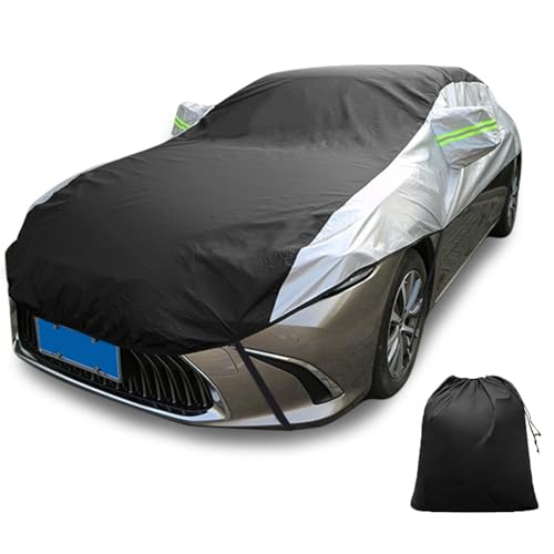LinGKon Funda Coche Exterior para Lincoln MKS (2009-2016) 丨Oxford Funda de Medio Coche de Tela protección UV a Prueba de Polvo Cubre Coches Impermeable Antiarañazos con Tira Reflectante(Silver-Black)