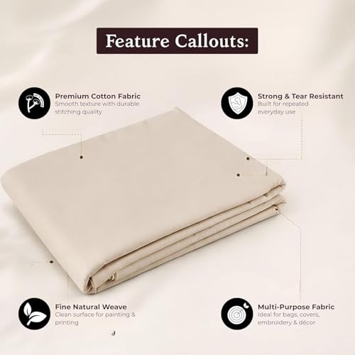 Image of Off White Cotton Fabric 6 Meter, 46 Inch Width Plain Cloth Material for Sewing, Jackets, Blouse, Craft, Lining & DIY Projects Soft Breathable Unstitched Fabric