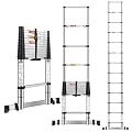 DEZEX 12.5 FT Stainless Steel Telescoping Ladders - One-Button Retraction Collapsible Extension Ladder for Home, RV, Attic, Multi Position Folding Ladder with Balance Bar & Wheels, Lasts 330 LBS