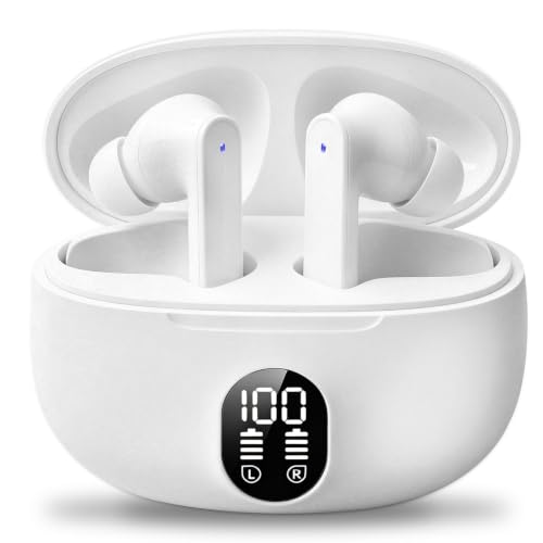 Auriculares Inalámbricos Bluetooth 5.3, Auriculares Bluetooth HiFi Estéreo | 40H Cascos Inalambricos, 4 HD Mic con Reducción de Ruido ENC, IP7 Impermeable Pantalla LED, 13 mm Controlador dinámico