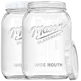 Dwbligt 2 Pack Wide Mouth Mason Jars with Airtight Lid and Silicone Ring - 1 Gallon Large Glass Containers for Food Storage like Flour Sugar, Sun Tea, Kombucha, Refrigerator Safe Fermentation Jar