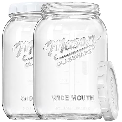 Dwbligt 2 Pack Wide Mouth Mason Jars with Airtight Lid and Silicone Ring - 1 Gallon Large Glass Containers for Food Storage like Flour Sugar, Sun Tea, Kombucha, Refrigerator Safe Fermentation Jar