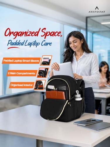 Image of Aristocrat Chip 15.6 inch Compatible Laptop Backpack 32L | 2 Compartments with Quick-Access Front Pocket | Tablet Sleeve, Rain Cover & Bottle Holders | Office & Casual Backpack for Men & Women