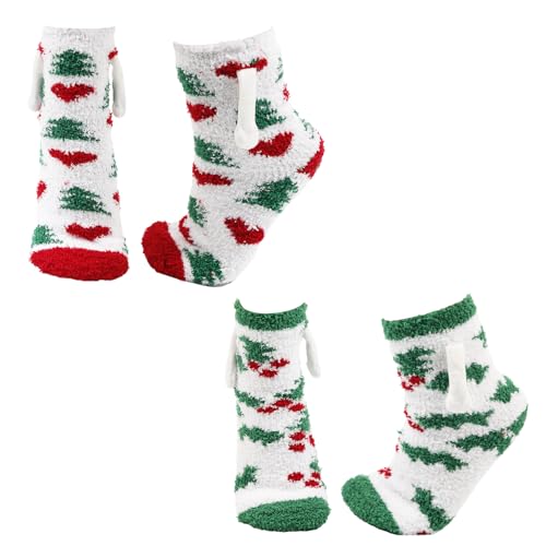 Magnetic Christmas Hand Socks - 2 pair, Cozy Fluffy Matching Couple Socks for Winter