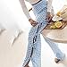 Women Y2k Striped Long Pants Bow Tie Side Slit Wide Leg Lounge Pants Gingham Bottom Plaid Checkered Sweatpants (Blue, M)