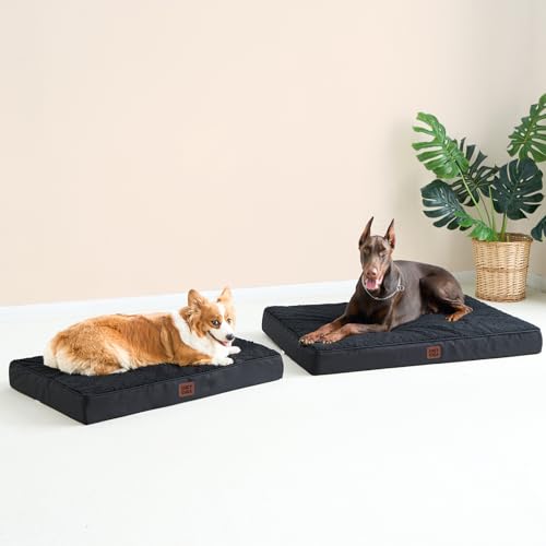 EHEYCIGA Orthopädisches Hundebett Mittelgroße Hunde 89x58x9cm, Hundekissen Waschbar Flauschig,Hundematte Hundematratze für Kiste, Schwarz