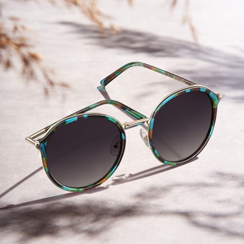 CARFIA Retro Acetate Polarized Sunglasses for Women UV Protection, Fashion Metal Brow Ladies Shades Eyewears Round Sunnies4