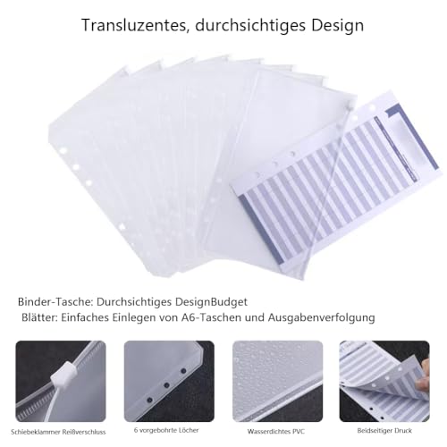 Dakuailo Budget Planner Deutsch, A6 Budgetplaner mit Umschlagmethode, Haushaltsbuch Sparmappe mit Taschen, Cash Budget Organizer (Pink)