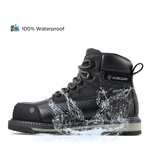 Image of SUREWAY Men's 6 inch Soft /Composite Toe Heavy Duty Waterproof Work Boot GoodyearWelt Oil /Slip Resistant Dual-Density Comfortable Outsole Crazy Horse Leather EH Construction Industrial Safety Work Boots