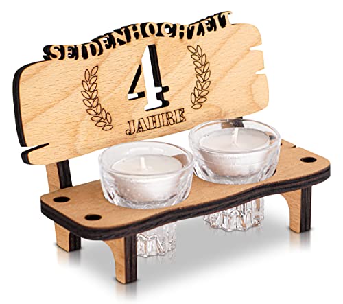 DARO Design - Schnapsbank 4. Hochzeitstag Seidenhochzeit Geschenk Deko für Paare Männer Frauen aus Holz mit Gläsern