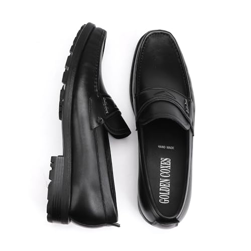 Image of Mens Leather Tassel Loafer, Classic Luxury Smooth Upper Tassel Slip-on Penny Loafer for Mens, Black