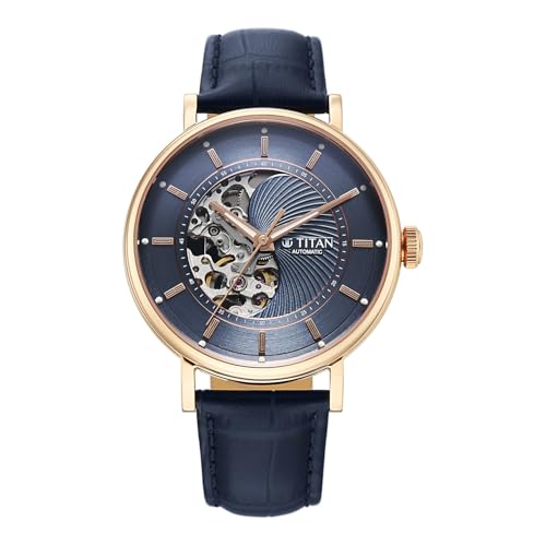 Image of Titan Yin Yang Skeletal Automatic Analog with Rose Gold case, Blue Dial Blue Leather Strap Watch for Men - 90222WL01