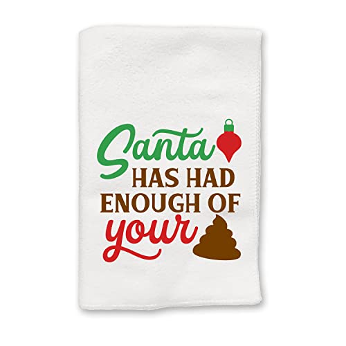 Christmas Decor | Decorative Kitchen And Bath Hand Towels | Santa's Had Enough Of Your Sh*T | Xmas Winter Novelty | White Towel Home Holiday Decorations | Gift Present #TOP1