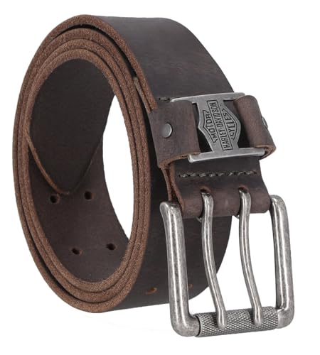 Harley-Davidson Men's Metal Keeper B&S Double Prong Leather Belt - Brown2