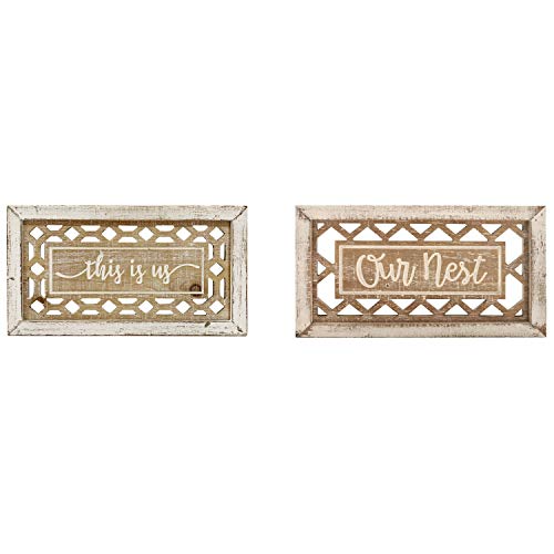 Deco 79 Wood Carved Sign Wall Decor, Set of 2 12"W, 7"H, White by DECO SEVENTY-NINE - Image 2
