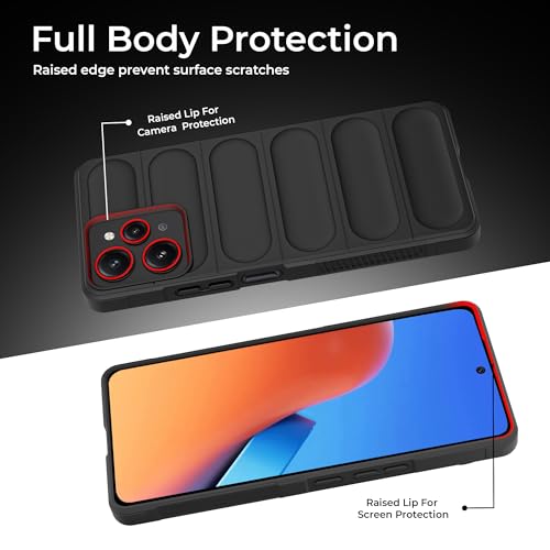 Image of A rtistque Back Cover Case for Mi Redmi 12 4G / Poco M6 Pro 5G | with Inner Fabric | Stylish AirBag Case | Liquid Stripe Silicone | Camera Protection | Anti Slip Grip | Redmi 12 4G Back Cover - Black