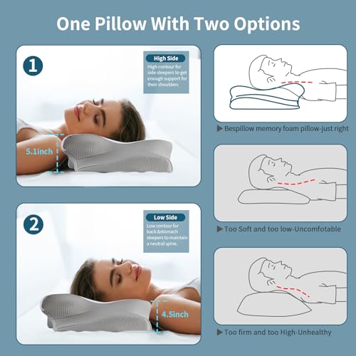 Cervical Neck Pillow for Pain Relief, Ergonomic Pillow for Sleeping, Contour Memory Foam Pillows for Shoulder Pain, Orthopedic Bed Pillows Neck Support for Side Back Stomach Sleepers with Pillowcase