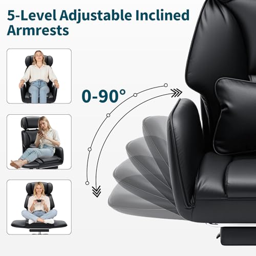 Image of HOFFREE Criss Cross Office Chair with Foot Rest 440 lbs Heavy Duty Ergonomic Desk Chair with Flip-Up Arms Wide Seat PU Leather Executive Gaming Chair with Lumbar Support