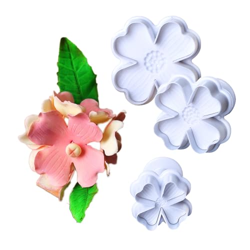 3pcs Flower Cookie Cutters, 3D Cookie Cutter with Plunger Stamp