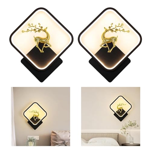 Image of SAH Black Home Decor Inbuilt Led Fancy Wall Light, Night Lamp,Decorative Lamp,Living Room,Bedroom, Cafe (Plastic) (3-Lighting Mode) (Sqaure, Full Deer)
