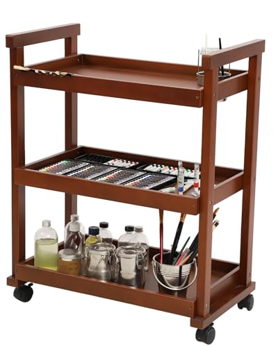 DJAR Art Cart Organizer, carrello portaoggetti in legno di faggio per studio, ufficio, carrello multiuso con ruote, noce