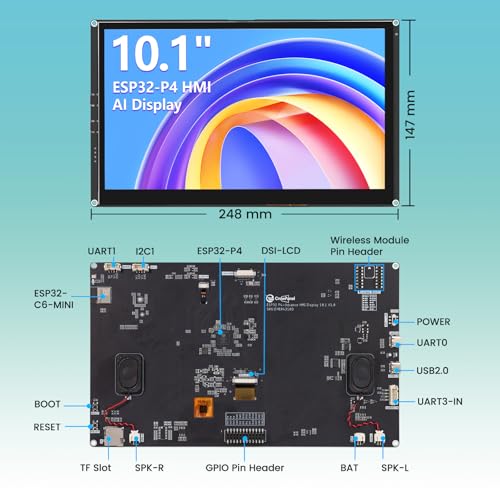 Image of ELECROW ESP32 Display 1024x600, 10.1 Inch HMI ESP32-P4 IPS Touch Screen, Support AI Speech Interaction, ESP32-P4 Dual-Core Processor, Up to 400MHz, Compatible with Arduino, ESP-IDF (Without Camera)