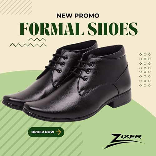 Image of Zixer Artificial Leather Mens Formal Shoes || Office High Top Formal Shoes Men || Cozy Black Formal Shoes for Men Ankle Bike Riding Chelsea Boots For men (Black)