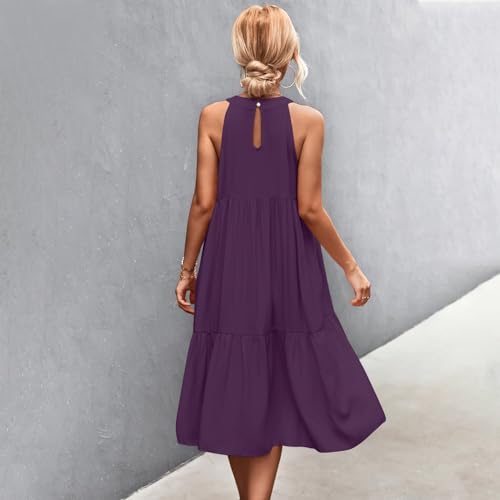 Womens Summer Fall Plus Size Sundresses Off Shoulder Sleeveless Halter Dress Casual Trendy Flowy Floral Midi Dress2