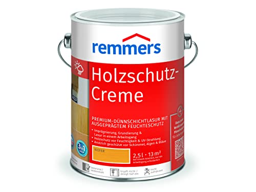 Remmers Holzschutz-Creme 3in1 kiefer, 2,5 Liter, tropffreie Holzlasur für aussen, 3in1: Imprägnierung… – Ansicht 1